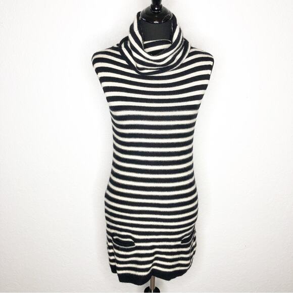 KnitWit black and cream striped sleeveless cashmere sweater tunic size Small - Picture 1 of 16
